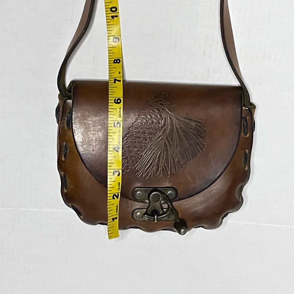 Vintage Tooled Leather Structured Crossbody Bag - Picture 14 of 15